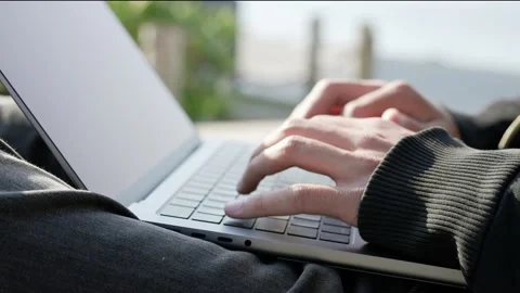 Male Hands Working with Laptop Computer Stock Footage 222088532