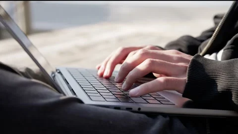 Male Hands Working with Laptop Computer Stock Footage 222640343