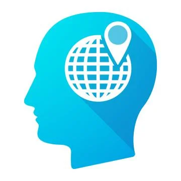 Male head icon with a world globe Stock Illustration
