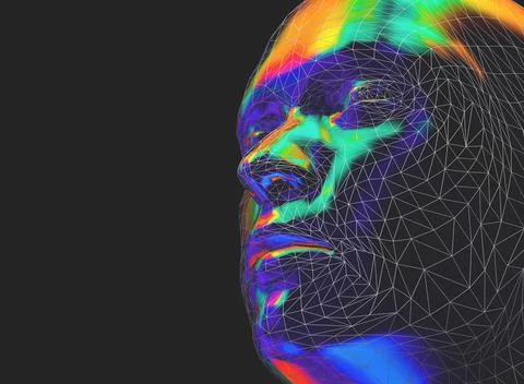 Male human face in side view in futuristic low poly style - 3d illustration Illustrazione stock