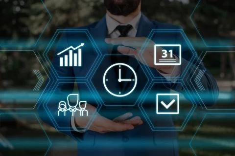 Male human presenting a presentation using the latest sophisticated devices. Man 写真素材