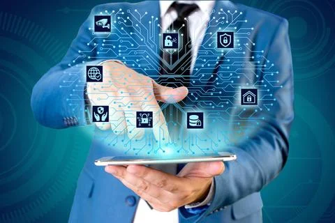 Male human presenting a presentation using the latest sophisticated device... Stock Photos