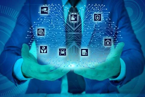 Male human presenting a presentation using the latest sophisticated device... Stock Photos