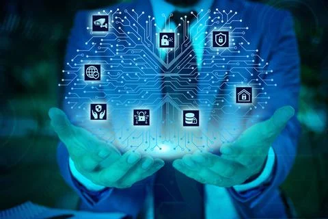 Male human presenting a presentation using the latest sophisticated device... Foto stock