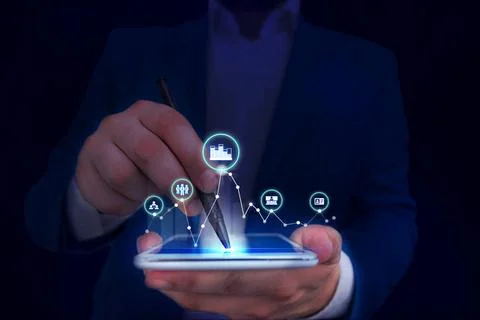 Male human presenting a presentation using the latest sophisticated device... Foto stock