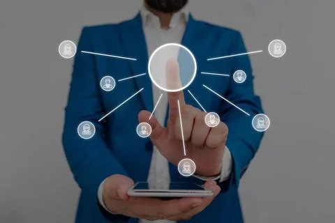 Male human presenting a presentation using the latest sophisticated device... Stock Photos
