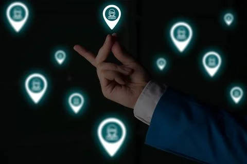 Male human presenting a presentation using the latest sophisticated device... Foto stock