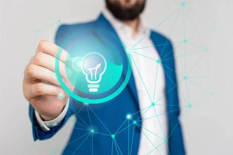 Male human presenting a presentation using the latest sophisticated device... Stock Photos
