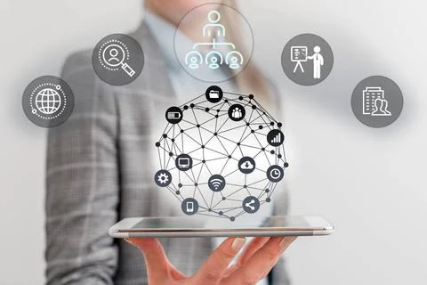 Male human presenting a presentation using the latest sophisticated device... Stock Photos