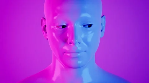 Male hyper-realistic robot or cyborg in studio with neon light. Artificial 動画素材 243921332