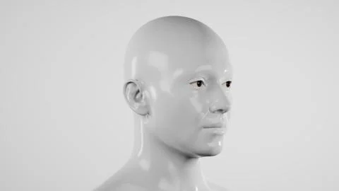Male hyper-realistic robot or cyborg in studio with white light. Artificial Stock Illustration