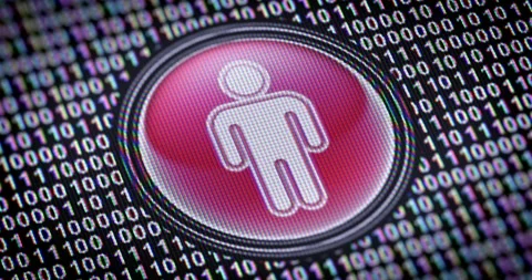 Male icon. Binary code ( array of bits ) in the screen. Looping footage Stock Footage 111223477