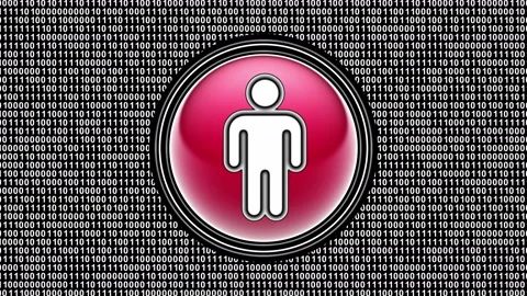Male icon. Binary code ( array of bits ) in the screen. Looping footage. Stock Footage 123761322