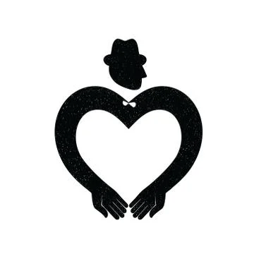 Male icon. Dandy in hat with hands in heart shape Stock Illustration