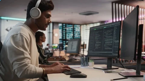 Male Indian Programmer Coding In Game De... | Stock Video | Pond5