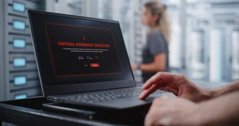 Male IT Engineer Responding to Critical Server Overheating Alert Stock Footage 344977057