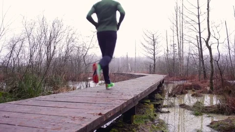 Male Jogging In The Swamp Stock Footage 81214853