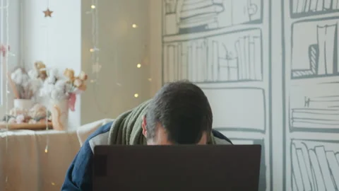 Male Learner Struggling with Laptop Issue Amid Deadline Pressure. Young Male Stock Footage 333308461