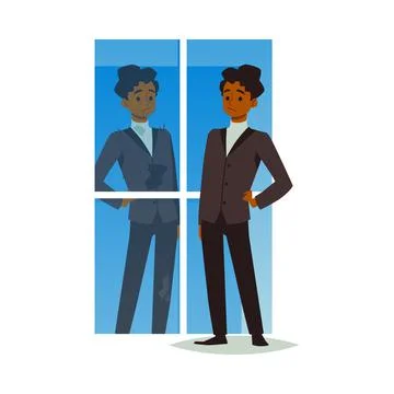Male looking at his reflection with self hate and negative self acceptance. Stock Illustration