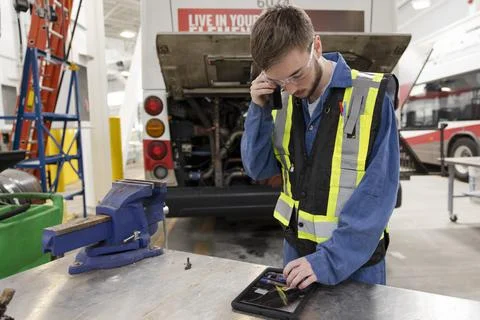 Male maintenance facility engineer using digital tablet Foto stock