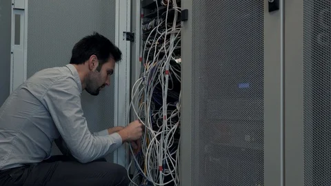 Male Man Server IT Engineer Work In Data Center. 動画素材 104179427