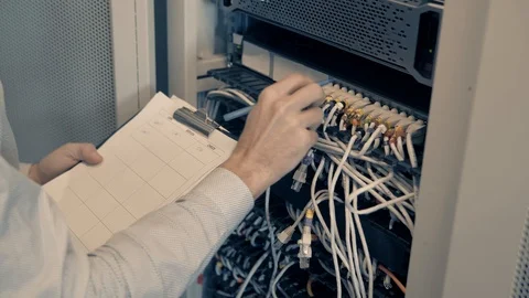 Male Man Server IT Engineer Work In Data Center. 库存影片 104199223