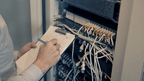 Male Man Server IT Engineer Work In Data Center. 库存影片 104199438