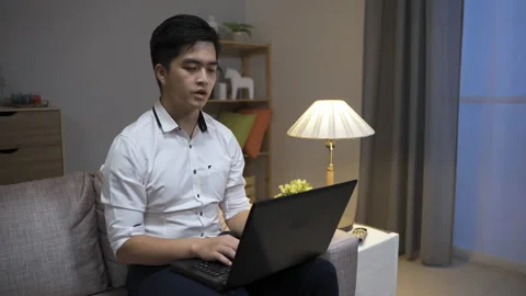 Male manager is waving hand at the computer Stock-Footage 159436606