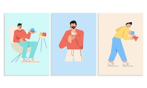 Male marketer researches consumer behavior model Illustrazione stock