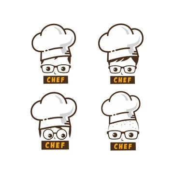 Male master chef character cartoon art logo icon set Stock Illustration