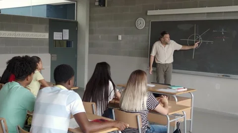 Male math teacher explaining in class to a group of multiethnic teenage students Stock Footage 160130113
