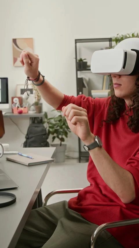 Male Mobile App Developer with AR Headset Working on Wireframe Concept Stock Footage 327902754