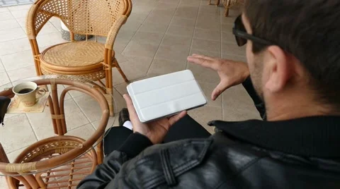 Male Model In Dark Jacket Looking At Ipad - Tablet Technology Internet Search Stock Footage 49064825