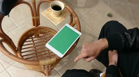 Male Model In Dark Jacket Looking At Ipad - Tablet Technology Internet Search Stock Footage 49145559