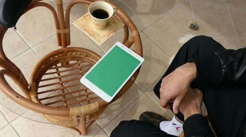 Male Model In Dark Jacket Looking At Ipad - Tablet Technology Internet Search Stock Footage 49145702