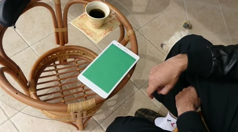 Male Model In Dark Jacket Looking At Ipad - Tablet Technology Internet Search Stock Footage 49146930