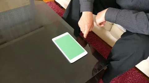 Male Model In Dark Jacket Looking At Ipad - Tablet Technology Internet Search Stock Footage 49243544