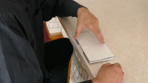 Male Model In Dark Jacket Looking At Ipad - Tablet Technology Internet Search Stock Footage 49281298