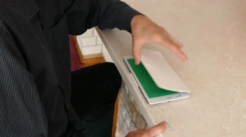 Male Model In Dark Jacket Looking At Ipad - Tablet Technology Internet Search Stock Footage 49282063