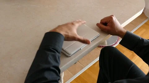 Male Model In Dark Jacket Looking At Ipad - Tablet Technology Internet Search Stock Footage 49282592