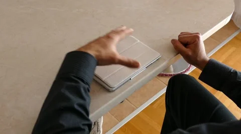 Male Model In Dark Jacket Looking At Ipad - Tablet Technology Internet Search Stock Footage 49283107