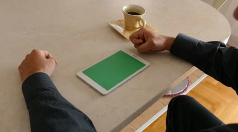 Male Model In Dark Jacket Looking At Ipad - Tablet Technology Internet Search Stock Footage 49307554