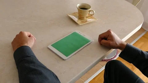 Male Model In Dark Jacket Looking At Ipad - Tablet Technology Internet Search Stock Footage 49307566