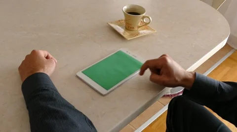 Male Model In Dark Jacket Looking At Ipad - Tablet Technology Internet Search Stock Footage 49308966