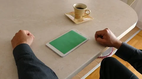 Male Model In Dark Jacket Looking At Ipad - Tablet Technology Internet Search Stock Footage 49309902