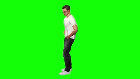 Male model light hand gesture on green screen chromakey background in 3d Stock Footage 328639289