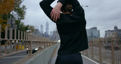 Male Model Preparing For Run On Classic New York Road In Beautiful NYC Stock Footage 112584430