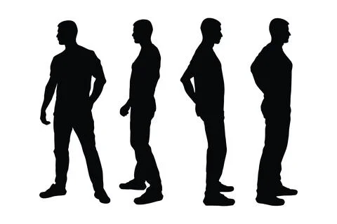 Male model standing in different positions silhouette set vector. Modern ma.. Stock Illustration