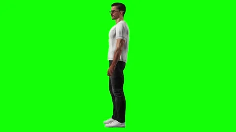 Male model steady side stance on green screen chromakey background in 3d Stock Footage 328639110