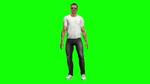 Male model subtle weight shift on green screen chromakey background in 3d Stock Footage 328638910
